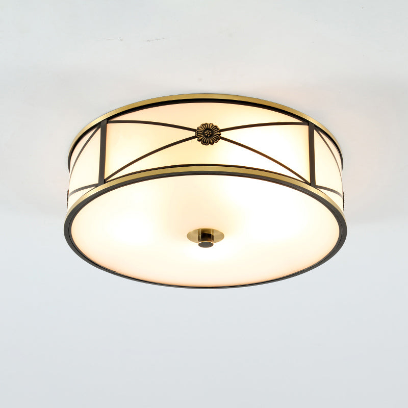 Traditional Drum Flush Mount Ceiling Light Frosted White Glass Flush Lamp for Bedroom White 18