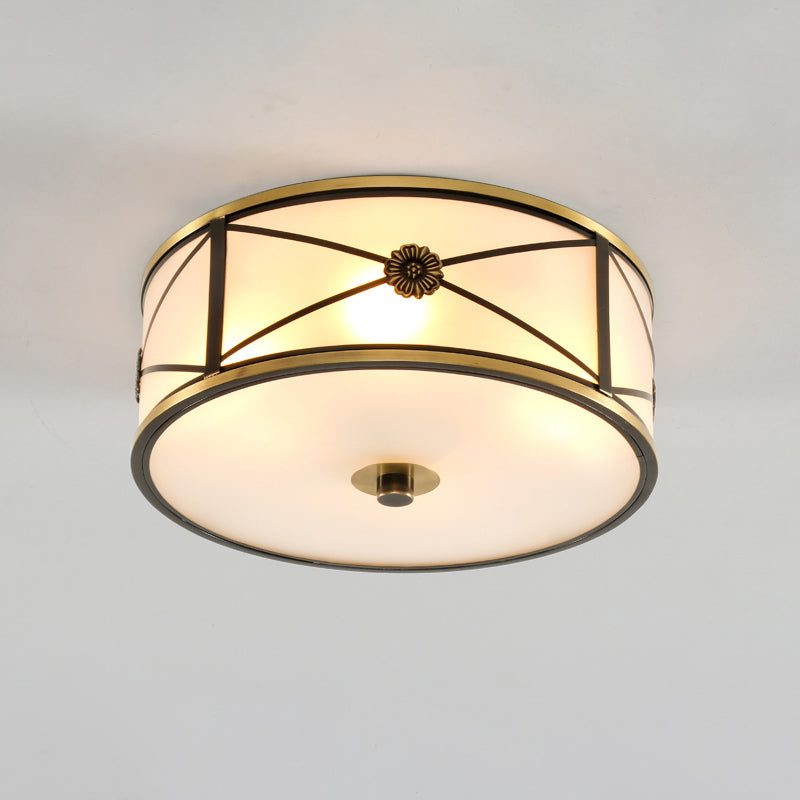 Traditional Drum Flush Mount Ceiling Light Frosted White Glass Flush Lamp for Bedroom White 14