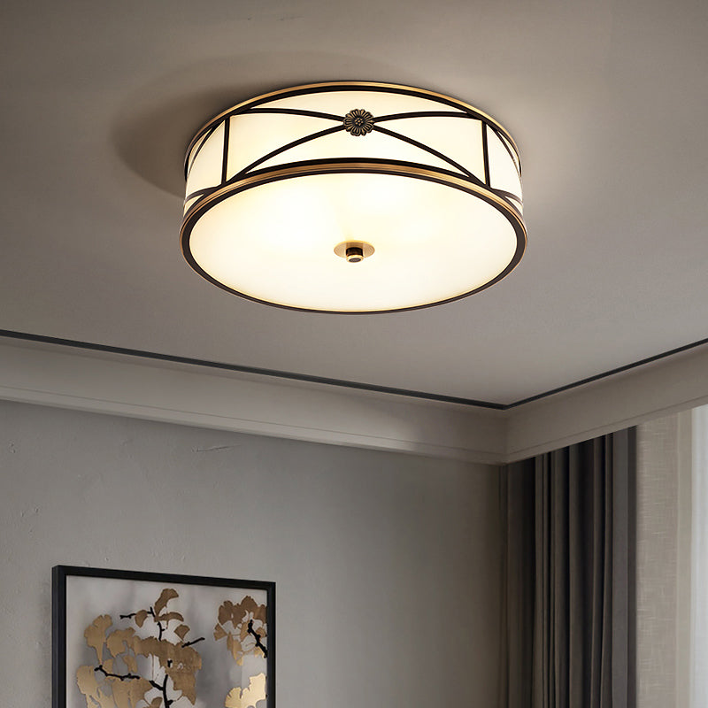 Traditional Drum Flush Mount Ceiling Light Frosted White Glass Flush Lamp for Bedroom Clearhalo 'Ceiling Lights' 'Close To Ceiling Lights' 'Close to ceiling' 'Flush mount' Lighting' 2311063