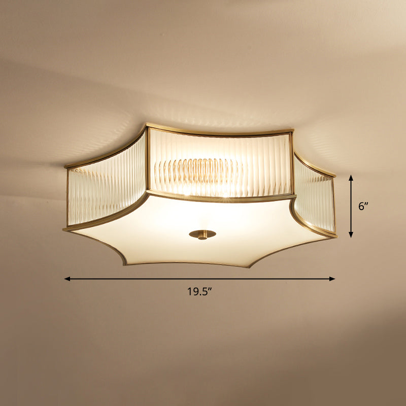 Gold Hexagram Flushmount Ceiling Lamp Simplicity Clear Rib Glass Bedroom Flush Light 4 Gold Clearhalo 'Ceiling Lights' 'Close To Ceiling Lights' 'Close to ceiling' 'Flush mount' Lighting' 2311070