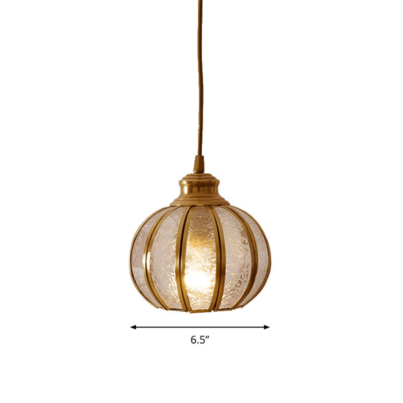 Frost Glass Pumpkin Ceiling Hanging Lantern Traditional 1 Head Bedside Pendant Light in Brass Clearhalo 'Ceiling Lights' 'Pendant Lights' 'Pendants' Lighting' 2311086