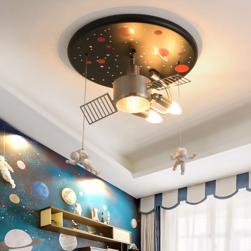 Satellite Metal Flush Ceiling Light Childrens 3-Bulb Flushmount Lighting with Astronaut Deco Clearhalo 'Ceiling Lights' 'Close To Ceiling Lights' 'Close to ceiling' 'Flush mount' Lighting' 2311128