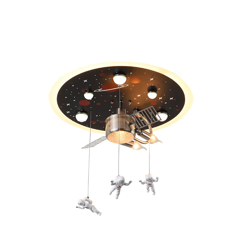 Satellite Metal Flush Ceiling Light Childrens 3-Bulb Flushmount Lighting with Astronaut Deco Clearhalo 'Ceiling Lights' 'Close To Ceiling Lights' 'Close to ceiling' 'Flush mount' Lighting' 2311129