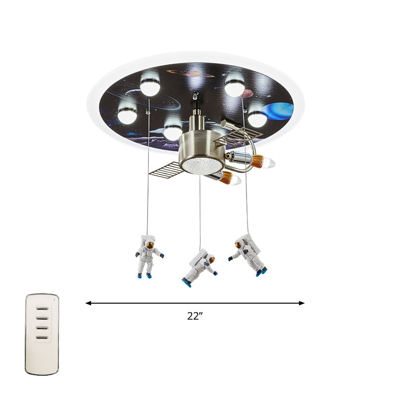 Satellite Metal Flush Ceiling Light Childrens 3-Bulb Flushmount Lighting with Astronaut Deco Blue Clearhalo 'Ceiling Lights' 'Close To Ceiling Lights' 'Close to ceiling' 'Flush mount' Lighting' 2311130