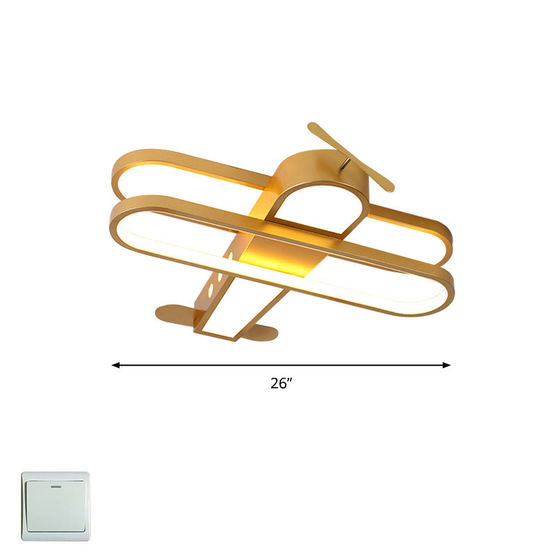 Biplane LED Ceiling Flush Light Cartoon Acrylic Boys Room Flush-Mount Light Fixture Yellow 26.5