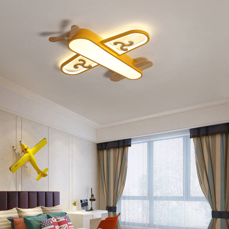 Plane Flush Ceiling Light Childrens Metal LED Flushmount Light with Wood Decoration for Bedroom Clearhalo 'Ceiling Lights' 'Close To Ceiling Lights' 'Close to ceiling' 'Flush mount' Lighting' 2311240