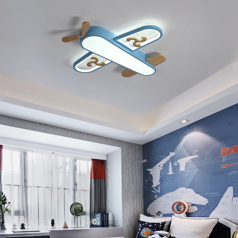 Plane Flush Ceiling Light Childrens Metal LED Flushmount Light with Wood Decoration for Bedroom Clearhalo 'Ceiling Lights' 'Close To Ceiling Lights' 'Close to ceiling' 'Flush mount' Lighting' 2311242