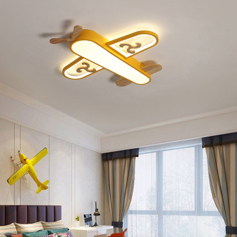 Plane Flush Ceiling Light Childrens Metal LED Flushmount Light with Wood Decoration for Bedroom Clearhalo 'Ceiling Lights' 'Close To Ceiling Lights' 'Close to ceiling' 'Flush mount' Lighting' 2311244