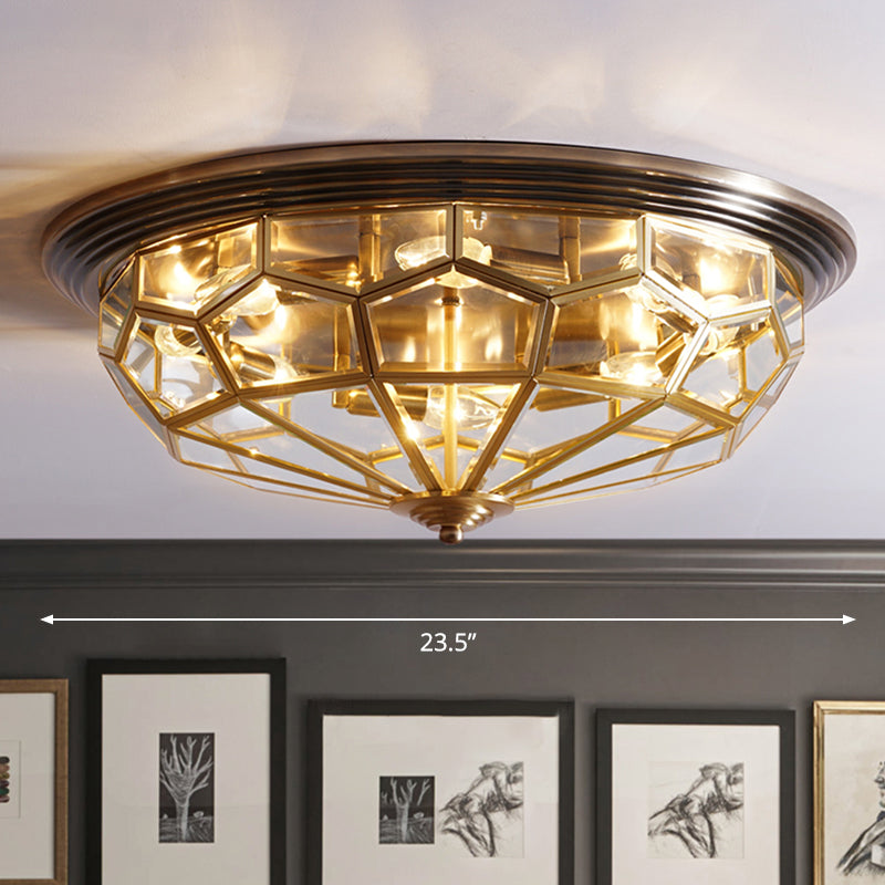 Round Clear Glass Flushmount Light Antique Bedroom Flush Ceiling Light in Black and Brass Black 23.5