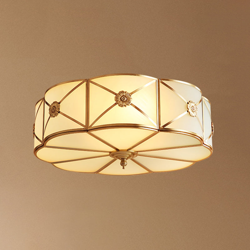 White Glass Scalloped Ceiling Lamp Traditional Style Bedroom Flush Mount Lighting in Brass 6 White Clearhalo 'Ceiling Lights' 'Close To Ceiling Lights' 'Close to ceiling' 'Flush mount' Lighting' 2311270