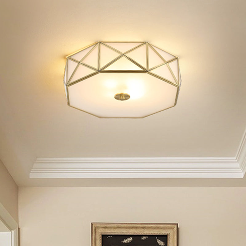 Gold Finish Flush Ceiling Light Minimalism White Glass Geometric Flushmount Lighting Clearhalo 'Ceiling Lights' 'Close To Ceiling Lights' 'Close to ceiling' 'Flush mount' Lighting' 2311285