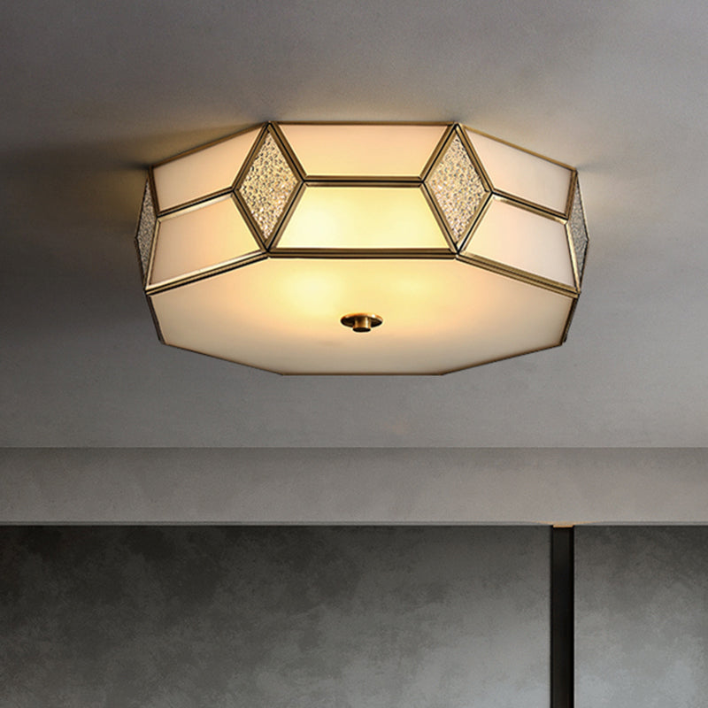 Octagon Bedroom Flush Light Fixture Minimalistic Textured White Glass Brass Ceiling Mount Light Clearhalo 'Ceiling Lights' 'Close To Ceiling Lights' 'Close to ceiling' 'Flush mount' Lighting' 2311291