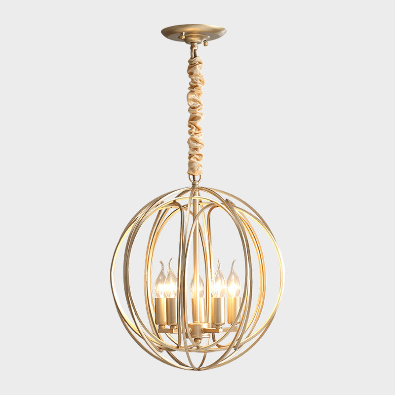 5 Lights Interlocking Rings Pendant Chandelier Colonial Style Gold Metal Hanging Light Clearhalo 'Ceiling Lights' 'Chandeliers' Lighting' options 2311300