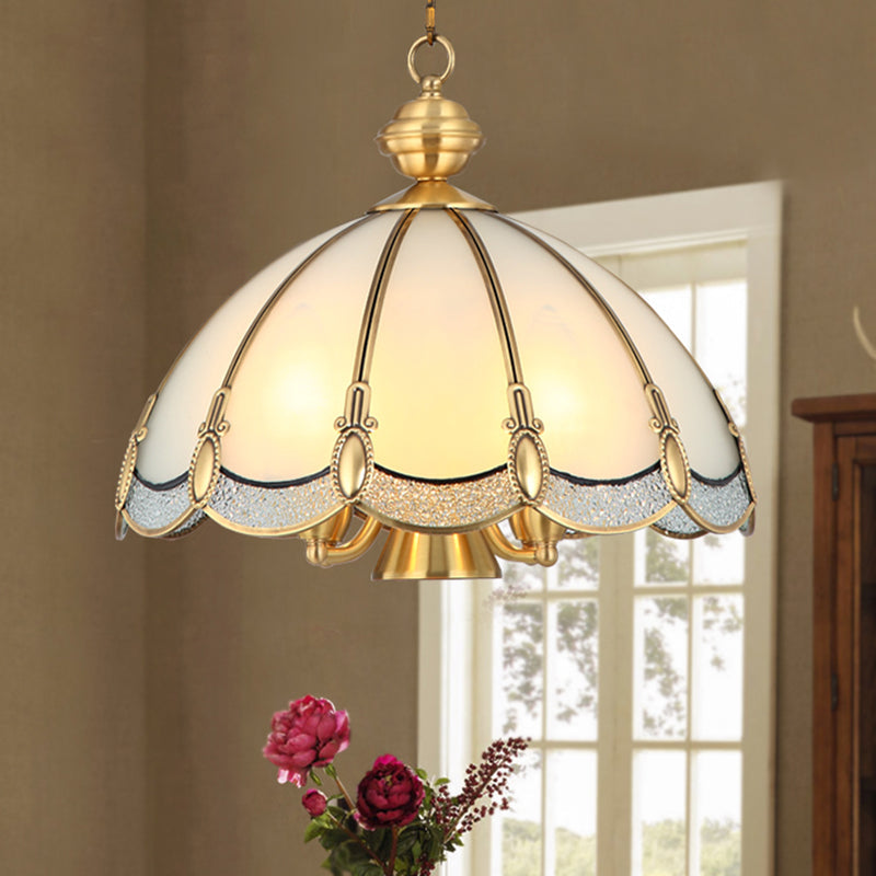 Umbrella Shaped Dining Room Pendant Lamp Antique Opal Glass Gold Chandelier Light Fixture Clearhalo 'Ceiling Lights' 'Chandeliers' Lighting' options 2311308