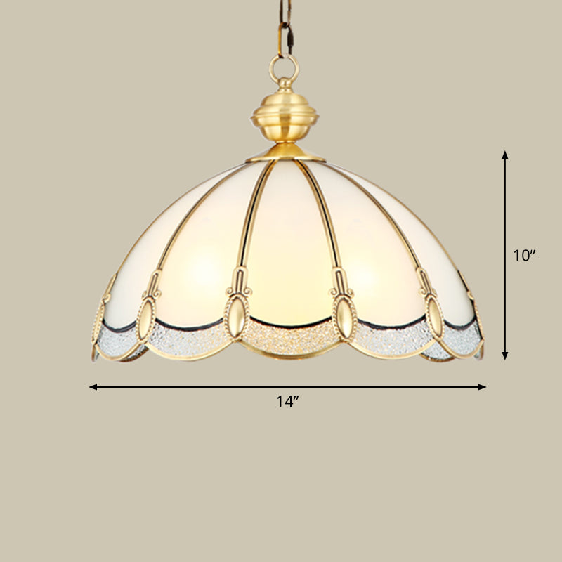 Umbrella Shaped Dining Room Pendant Lamp Antique Opal Glass Gold Chandelier Light Fixture Clearhalo 'Ceiling Lights' 'Chandeliers' Lighting' options 2311309
