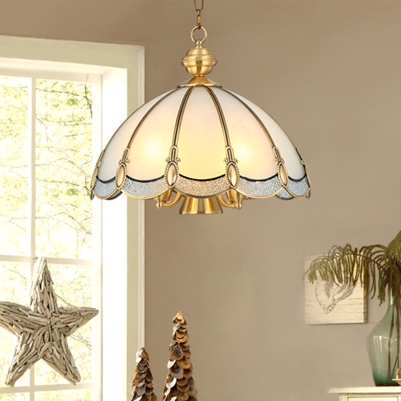 Umbrella Shaped Dining Room Pendant Lamp Antique Opal Glass Gold Chandelier Light Fixture Clearhalo 'Ceiling Lights' 'Chandeliers' Lighting' options 2311310