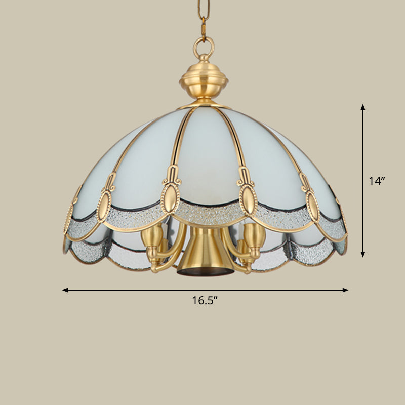 Umbrella Shaped Dining Room Pendant Lamp Antique Opal Glass Gold Chandelier Light Fixture Clearhalo 'Ceiling Lights' 'Chandeliers' Lighting' options 2311311