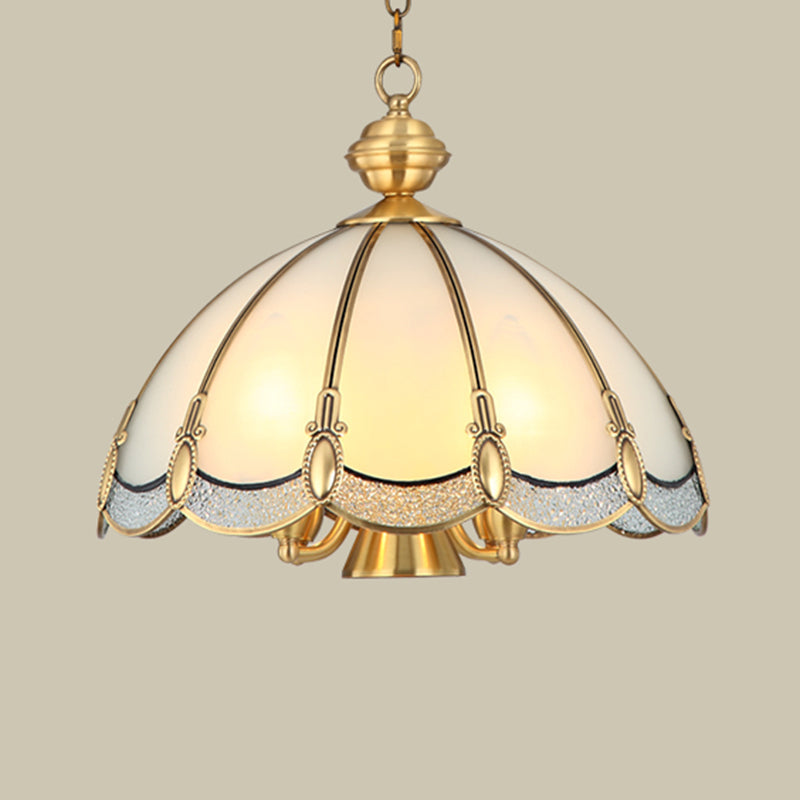 Umbrella Shaped Dining Room Pendant Lamp Antique Opal Glass Gold Chandelier Light Fixture Clearhalo 'Ceiling Lights' 'Chandeliers' Lighting' options 2311312