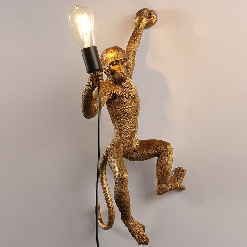 Art Deco Monkey Wall Mounted Lamp Resin 1 Head Kids Bedroom Wall Lighting Fixture Gold Clearhalo 'Wall Lamps & Sconces' 'Wall Lights' Lighting' 2311335