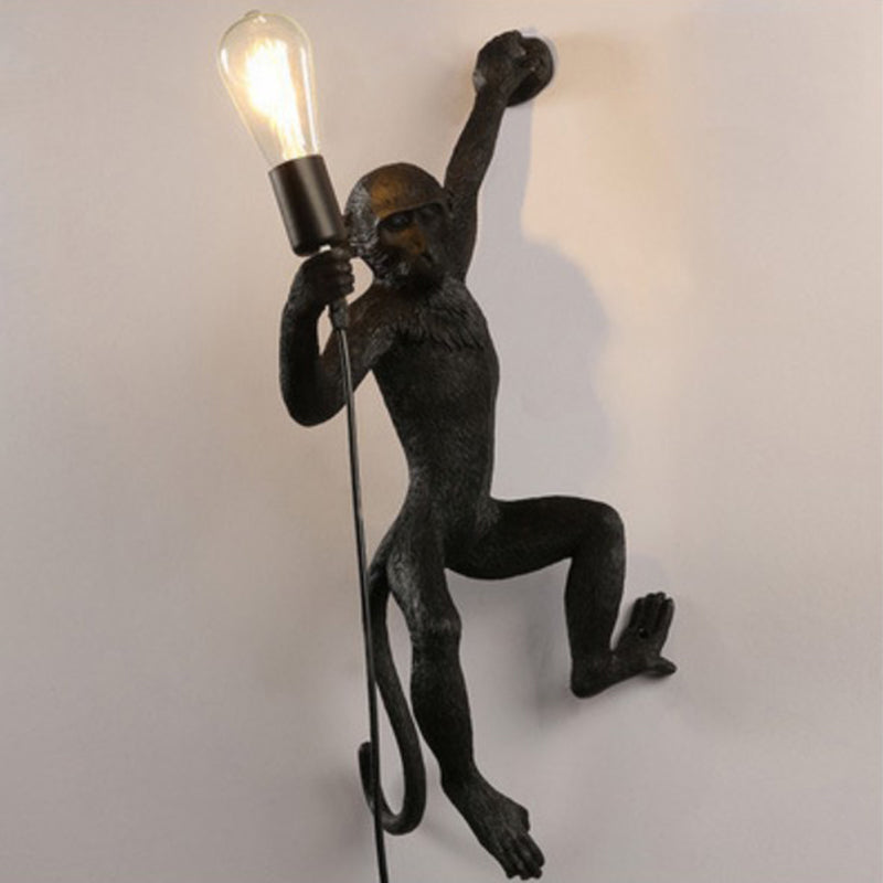 Art Deco Monkey Wall Mounted Lamp Resin 1 Head Kids Bedroom Wall Lighting Fixture Black Clearhalo 'Wall Lamps & Sconces' 'Wall Lights' Lighting' 2311336