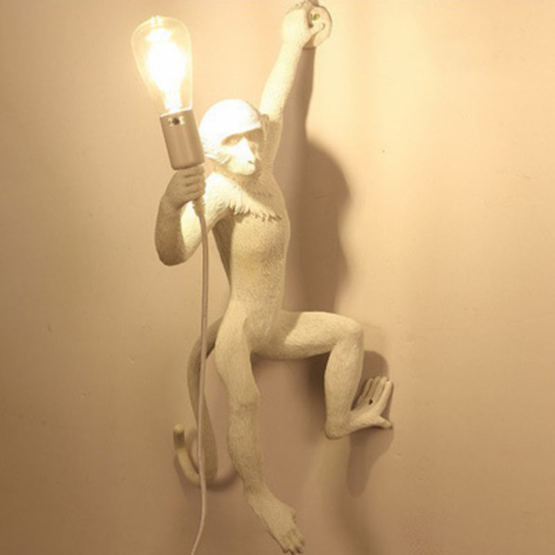 Art Deco Monkey Wall Mounted Lamp Resin 1 Head Kids Bedroom Wall Lighting Fixture White Clearhalo 'Wall Lamps & Sconces' 'Wall Lights' Lighting' 2311337