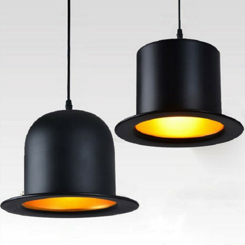 Black Gentleman Hat Shaped Hanging Lamp Loft 1 Bulb Metal Ceiling Light for Dining Room Clearhalo 'Ceiling Lights' 'Pendant Lights' 'Pendants' Lighting' 2311414