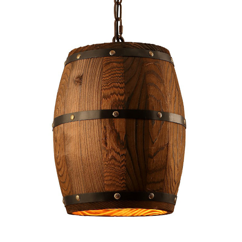 Wooden Wine Barrel Pendant Light Fixture Rustic 1-Light Brown Suspension Lighting for Bistro Clearhalo 'Ceiling Lights' 'Pendant Lights' 'Pendants' Lighting' 2311428