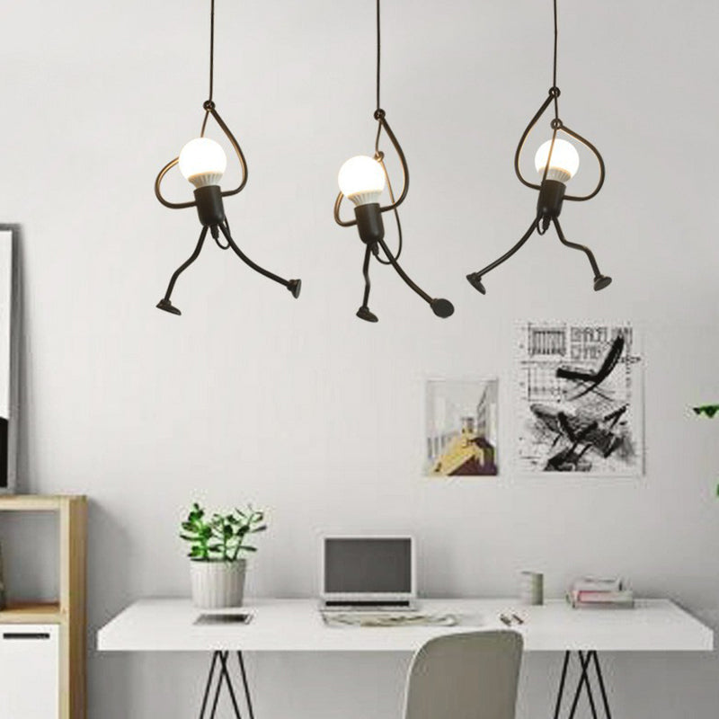 Black Stick Figure Multi Ceiling Light Decorative 3-Bulb Metal Hanging Light Fixture Clearhalo 'Ceiling Lights' 'Pendant Lights' 'Pendants' Lighting' 2311432