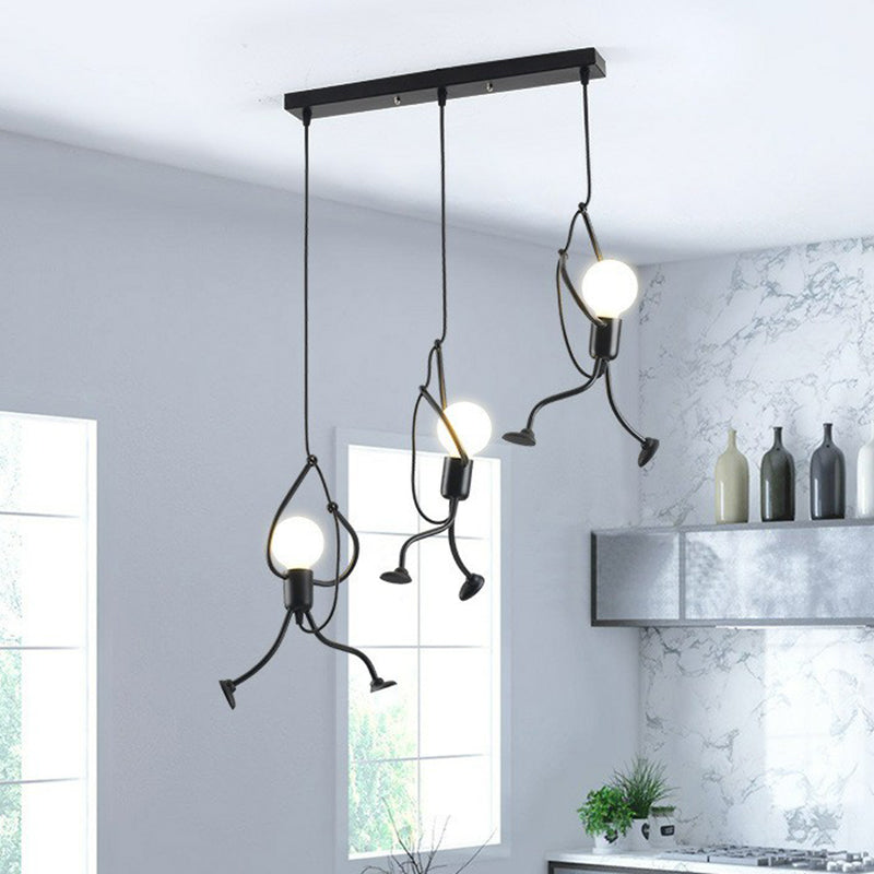 Artistic Stickman Shaped Pendant Lamp Metal 3-Light Dining Room Multiple Hanging Light in Black Clearhalo 'Ceiling Lights' 'Pendant Lights' 'Pendants' Lighting' 2311438