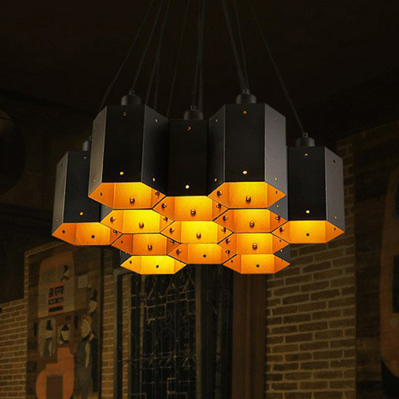 Honeycomb Bistro Multi-Light Pendant Industrial Metal Black Suspension Lighting Fixture Clearhalo 'Ceiling Lights' 'Pendant Lights' 'Pendants' Lighting' 2311449