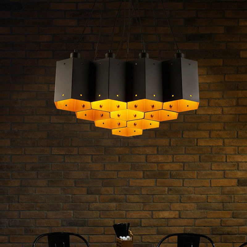 Honeycomb Bistro Multi-Light Pendant Industrial Metal Black Suspension Lighting Fixture Clearhalo 'Ceiling Lights' 'Pendant Lights' 'Pendants' Lighting' 2311452