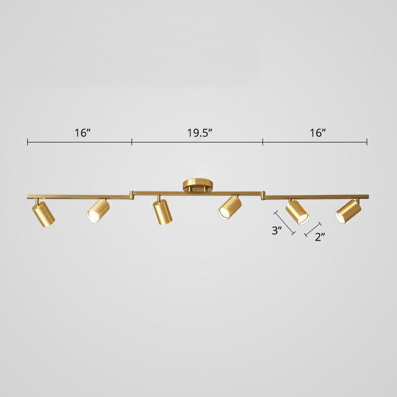 Metal Tube Spotlight Track Lamp Modern Semi Flush Mount Ceiling Light for Clothing Store 6 Gold Clearhalo 'Ceiling Lights' 'Close To Ceiling Lights' 'Close to ceiling' 'Semi-flushmount' Lighting' 2311493