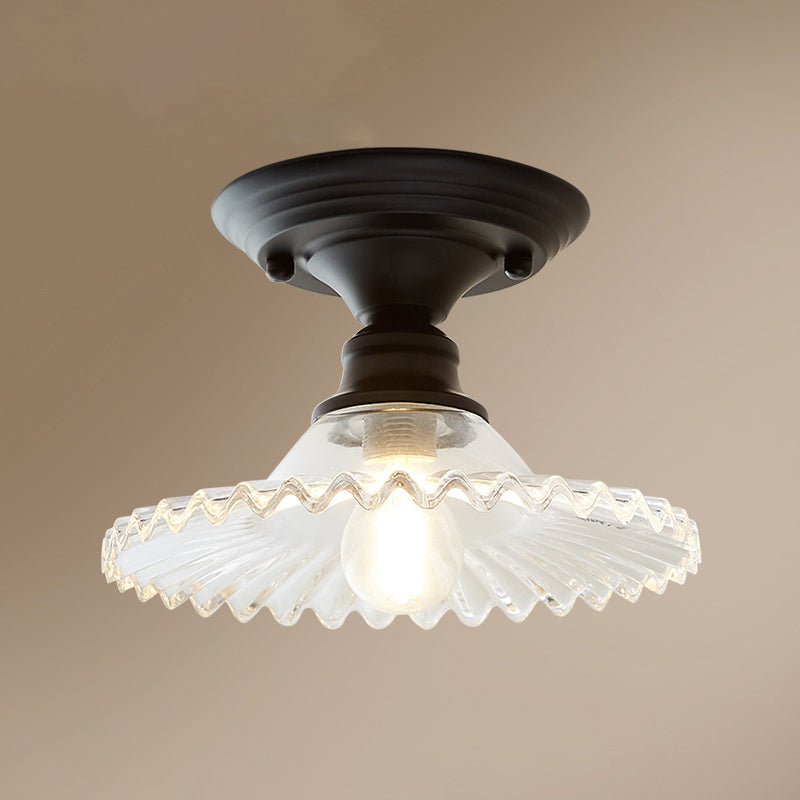 Glass Radial Mini Ceiling Lighting Vintage 1-Light Balcony Semi Flush Mount Light Clear Clearhalo 'Ceiling Lights' 'Close To Ceiling Lights' 'Close to ceiling' 'Glass shade' 'Glass' 'Pendant Lights' 'Semi-flushmount' Lighting' 2311601