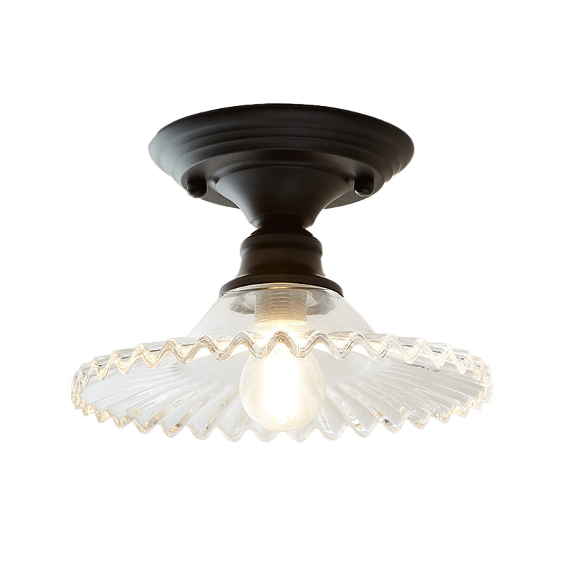 Glass Radial Mini Ceiling Lighting Vintage 1-Light Balcony Semi Flush Mount Light Clearhalo 'Ceiling Lights' 'Close To Ceiling Lights' 'Close to ceiling' 'Glass shade' 'Glass' 'Pendant Lights' 'Semi-flushmount' Lighting' 2311602