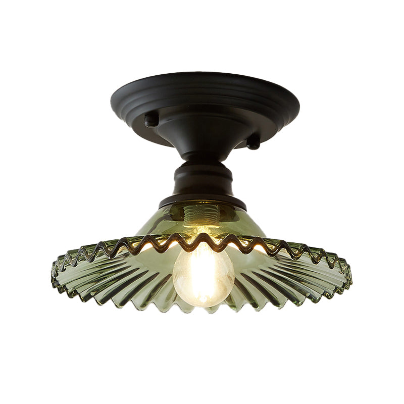 Glass Radial Mini Ceiling Lighting Vintage 1-Light Balcony Semi Flush Mount Light Clearhalo 'Ceiling Lights' 'Close To Ceiling Lights' 'Close to ceiling' 'Glass shade' 'Glass' 'Pendant Lights' 'Semi-flushmount' Lighting' 2311603