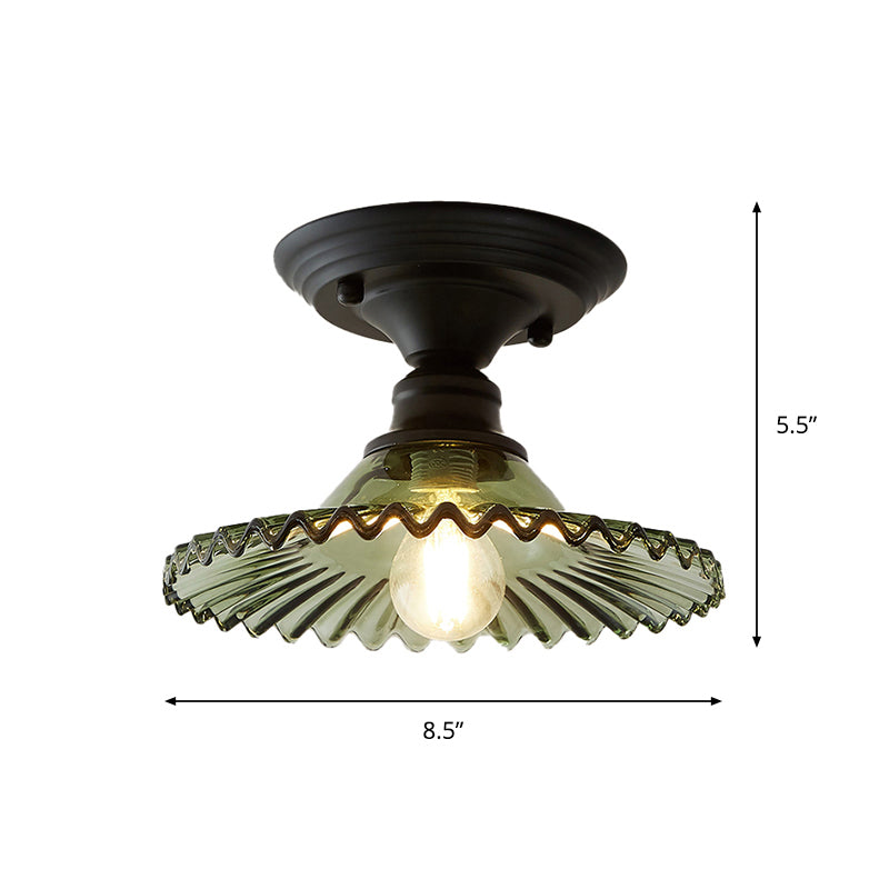 Glass Radial Mini Ceiling Lighting Vintage 1-Light Balcony Semi Flush Mount Light Clearhalo 'Ceiling Lights' 'Close To Ceiling Lights' 'Close to ceiling' 'Glass shade' 'Glass' 'Pendant Lights' 'Semi-flushmount' Lighting' 2311604