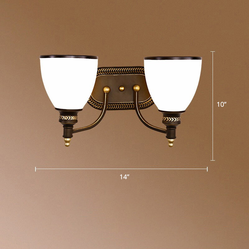 Vintage Bell Shaped Wall Light 2 Heads Opaline Glass Sconce Lighting in Brown for Corridor Clearhalo 'Wall Lamps & Sconces' 'Wall Lights' Lighting' 2311608