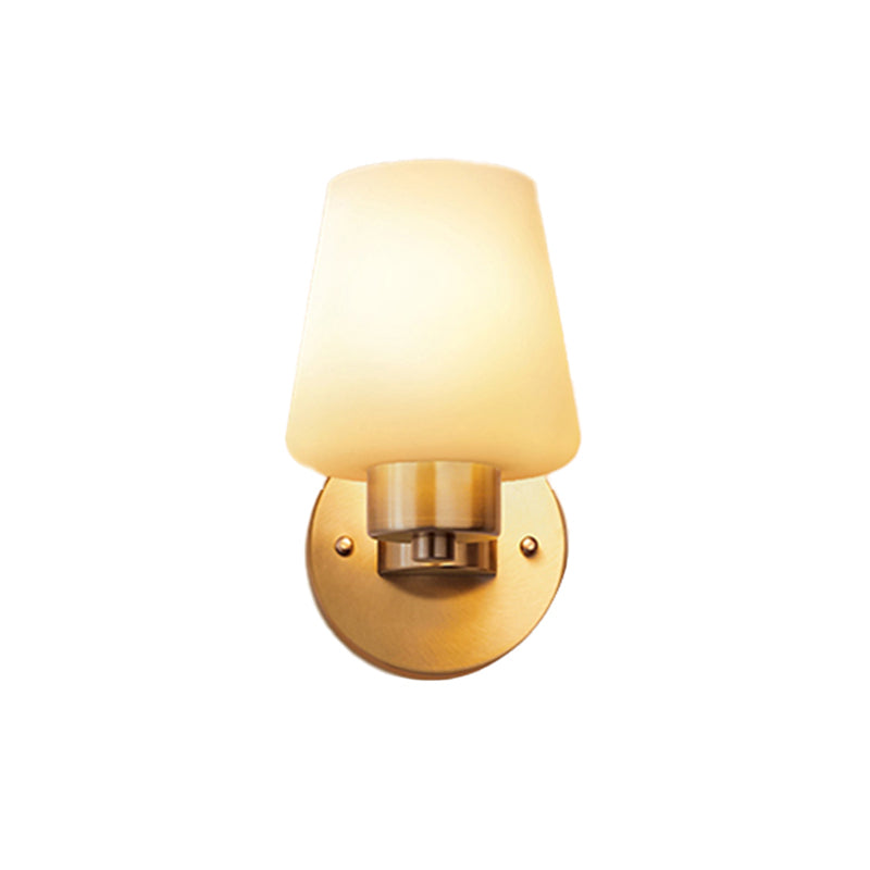 Minimalist Conic Wall Lamp Sconce 1-Bulb Cream Glass Wall Mounted Light in Brass for Dining Room Clearhalo 'Wall Lamps & Sconces' 'Wall Lights' Lighting' 2311619