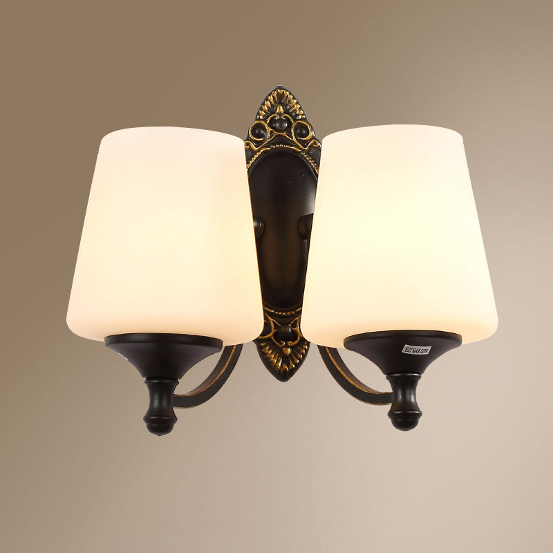 Frosted White Glass Cone Wall Light Vintage Living Room Sconce Lighting in Black 2.0 White Clearhalo 'Wall Lamps & Sconces' 'Wall Lights' Lighting' 2311622