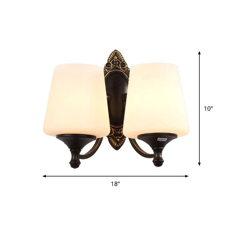 Frosted White Glass Cone Wall Light Vintage Living Room Sconce Lighting in Black Clearhalo 'Wall Lamps & Sconces' 'Wall Lights' Lighting' 2311624