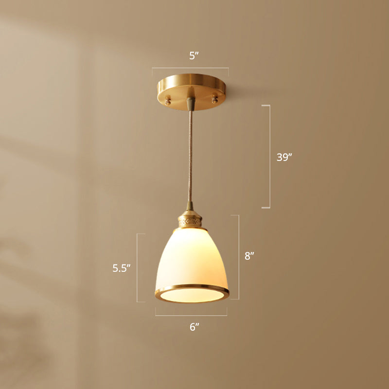 Bell Shade Dining Room Hanging Light Simple Style Opal Glass 1-Light Brass Pendant Lamp Clearhalo 'Ceiling Lights' 'Pendant Lights' 'Pendants' Lighting' 2311644