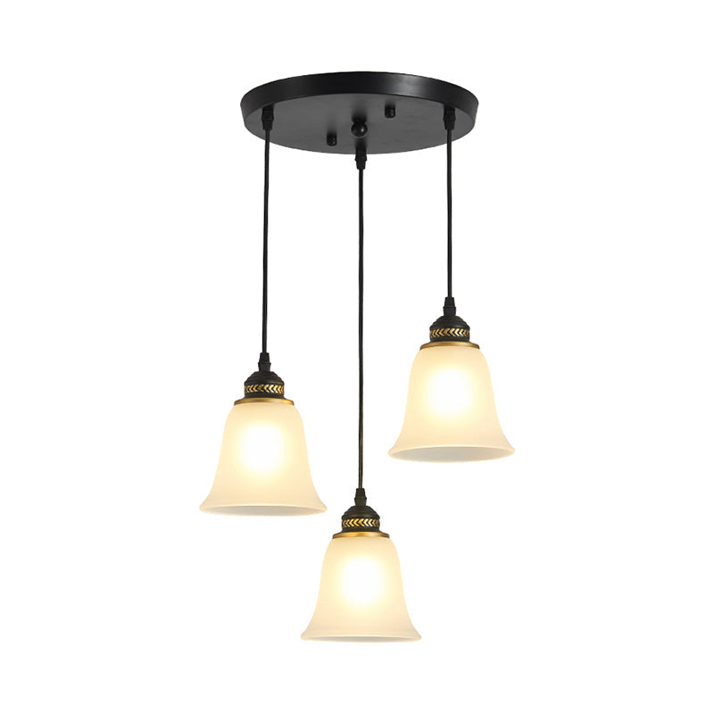 3-Head Bell Pendant Light Vintage Black Frosted Glass Multiple Hanging Lamp for Restaurant Clearhalo 'Ceiling Lights' 'Pendant Lights' 'Pendants' Lighting' 2311655