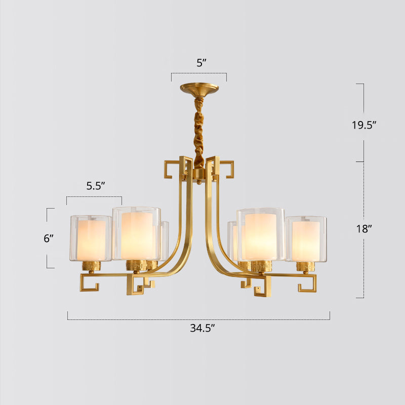 2-Layered Glass Chandelier Antique Style Restaurant Suspension Pendant Light in Brass 6 Brass Clearhalo 'Ceiling Lights' 'Chandeliers' Lighting' options 2311684_47f17ca5-f76b-4bb0-b8e3-eedf17ba25b7