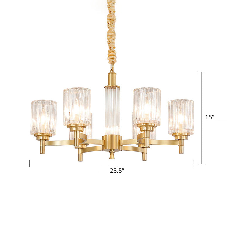 Prismatic Crystal Glass Brass Chandelier Cylindrical Minimalistic Suspension Light Fixture for Restaurant Clearhalo 'Ceiling Lights' 'Chandeliers' Lighting' options 2311694