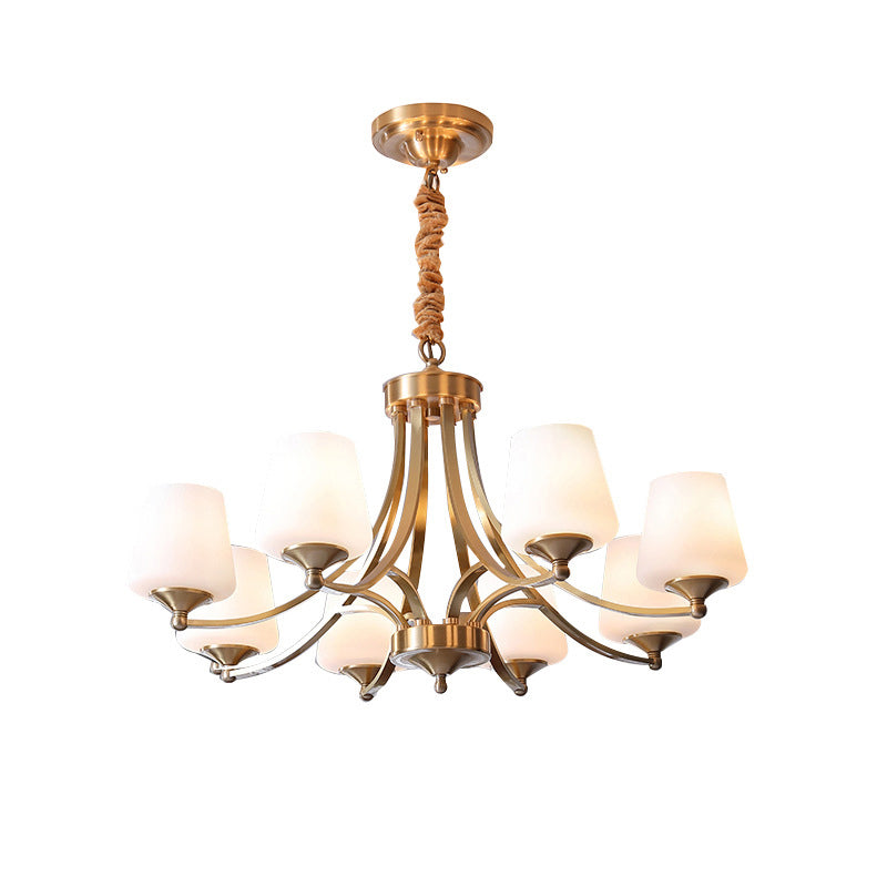 Traditional Tapered Hanging Ceiling Light Opaline Glass Chandelier Lighting in Brass Clearhalo 'Ceiling Lights' 'Chandeliers' Lighting' options 2311697