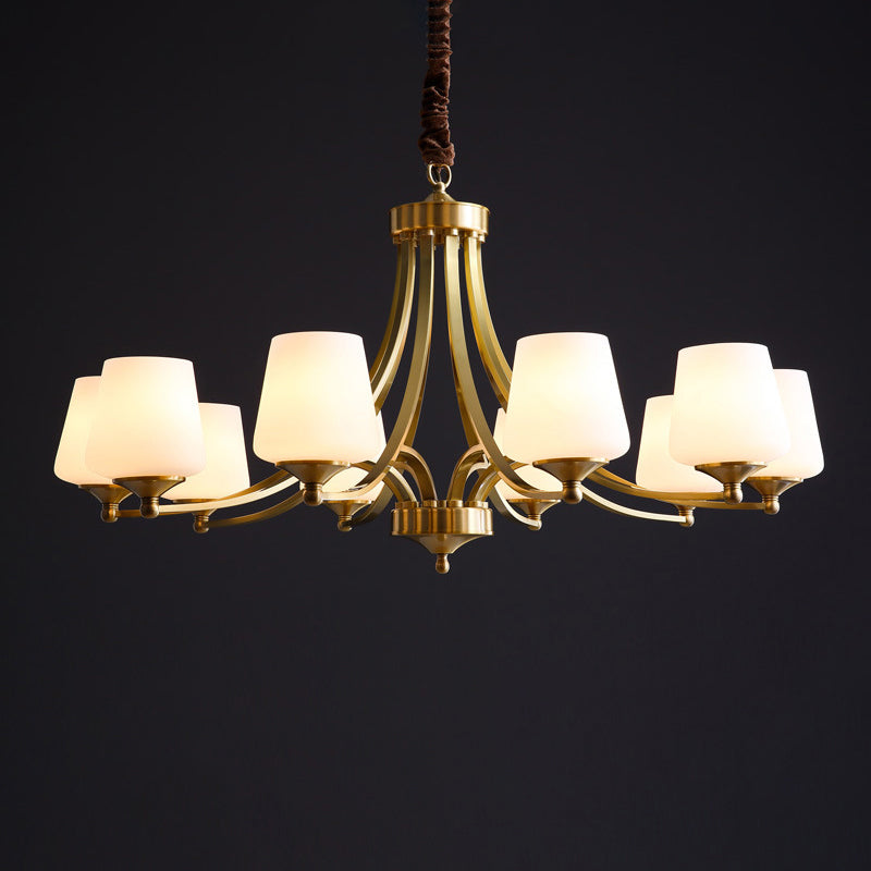 Traditional Tapered Hanging Ceiling Light Opaline Glass Chandelier Lighting in Brass Clearhalo 'Ceiling Lights' 'Chandeliers' Lighting' options 2311698