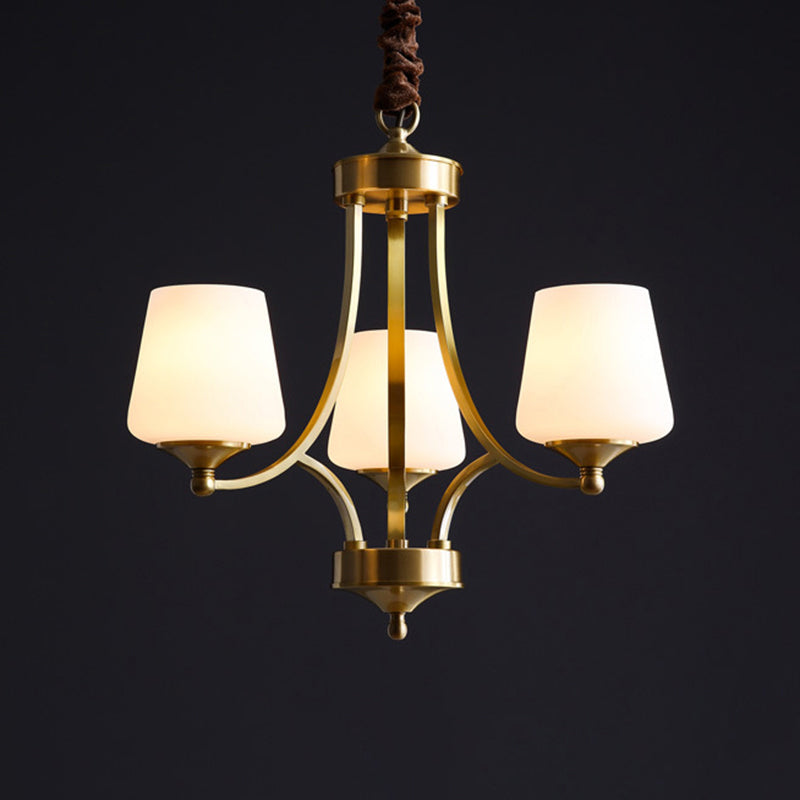 Traditional Tapered Hanging Ceiling Light Opaline Glass Chandelier Lighting in Brass Clearhalo 'Ceiling Lights' 'Chandeliers' Lighting' options 2311699