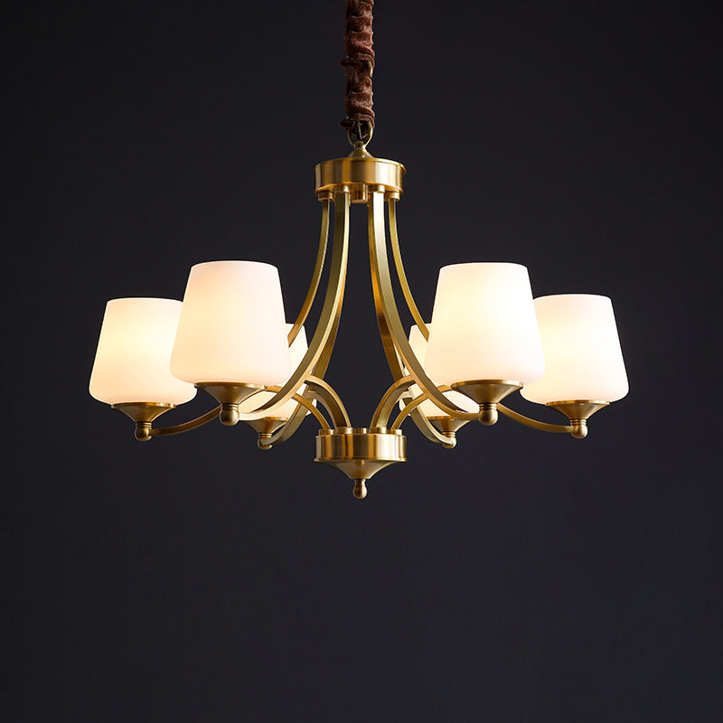 Traditional Tapered Hanging Ceiling Light Opaline Glass Chandelier Lighting in Brass Clearhalo 'Ceiling Lights' 'Chandeliers' Lighting' options 2311701