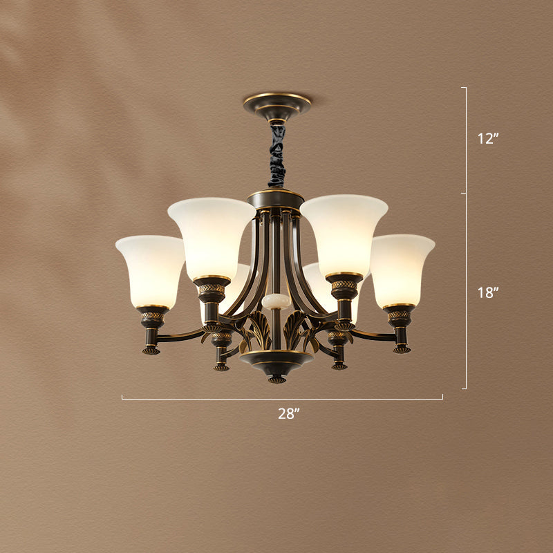 Flare Up Chandelier Traditional Frosted White Glass Hanging Light Fixture for Living Room Clearhalo 'Ceiling Lights' 'Chandeliers' Lighting' options 2311706