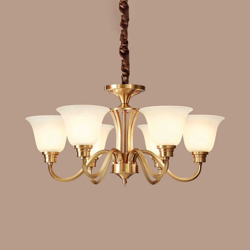 Flared Stairs Ceiling Chandelier Antique Frosted Glass Brass Pendant Lighting Fixture Clearhalo 'Ceiling Lights' 'Chandeliers' Lighting' options 2311716